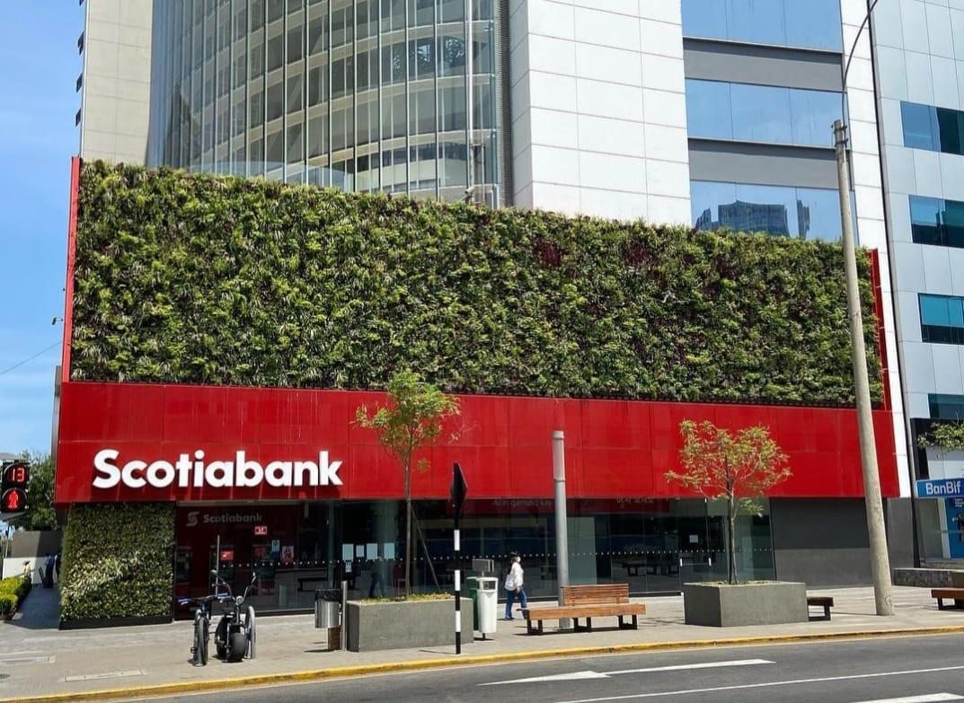 Fachada do banco com o jardim vertical natural concluído